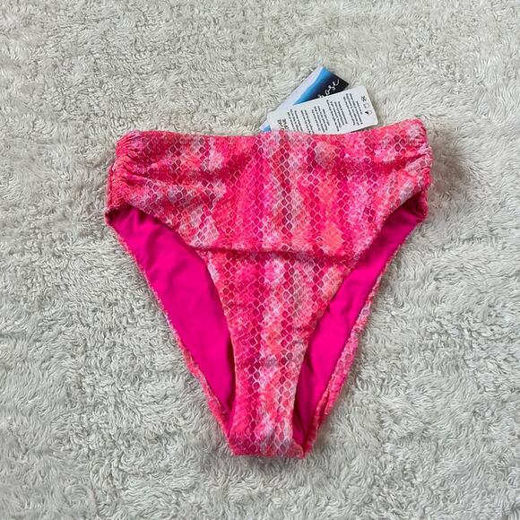 Isabella Rose Hot pink snakeskin rouched side high rise bikini bottoms Small NWT - Picture 1 of 7